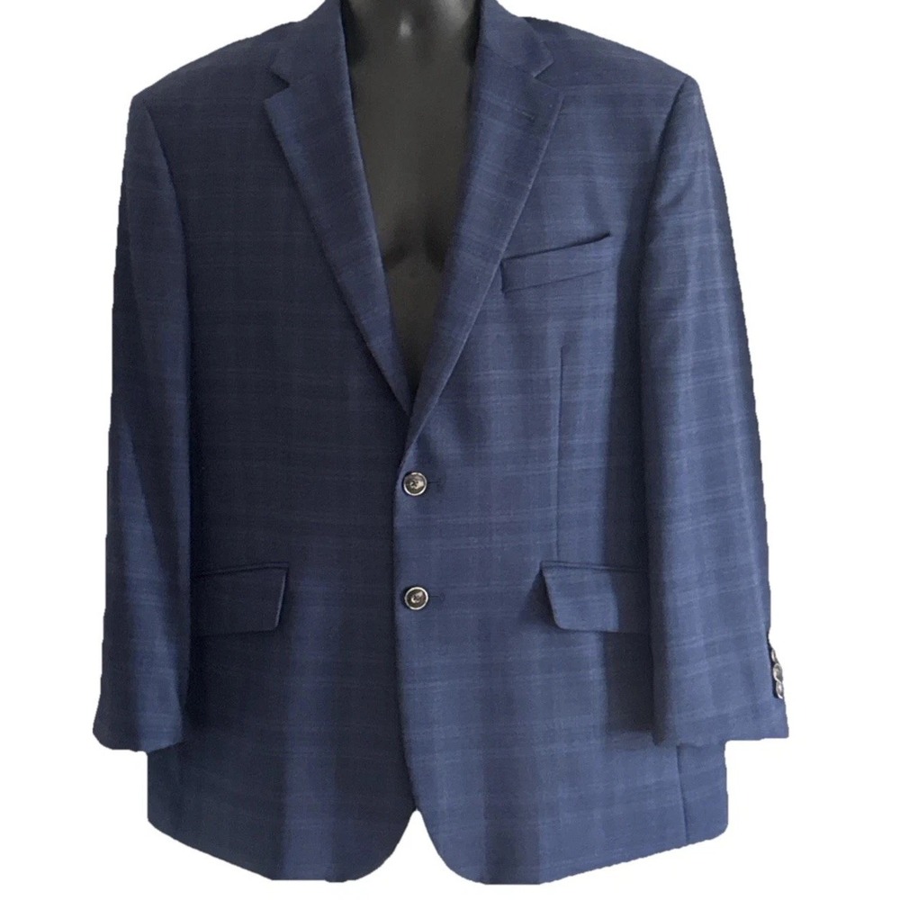 Jos. A. Bank 1905 Blazer Jacket Mens 44S Blue Plaid Wool Sport Coat